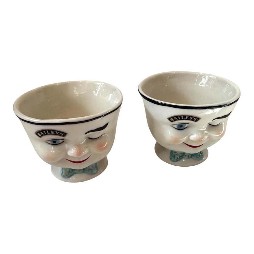 Vintage 1996 Baileys Irish Cream Yum Winking Face Cups Mugs Set of 2